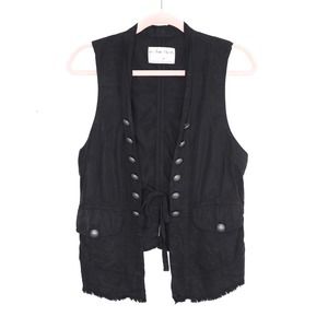 FREE PEOPLE Starstruck Vest Black Size M Double Button Raw Hem Lyocell Hippie